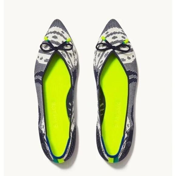 Rothys 9 The Point Flats Botanical Blue & White Bow Comfort Ballet - Picture 1 of 12